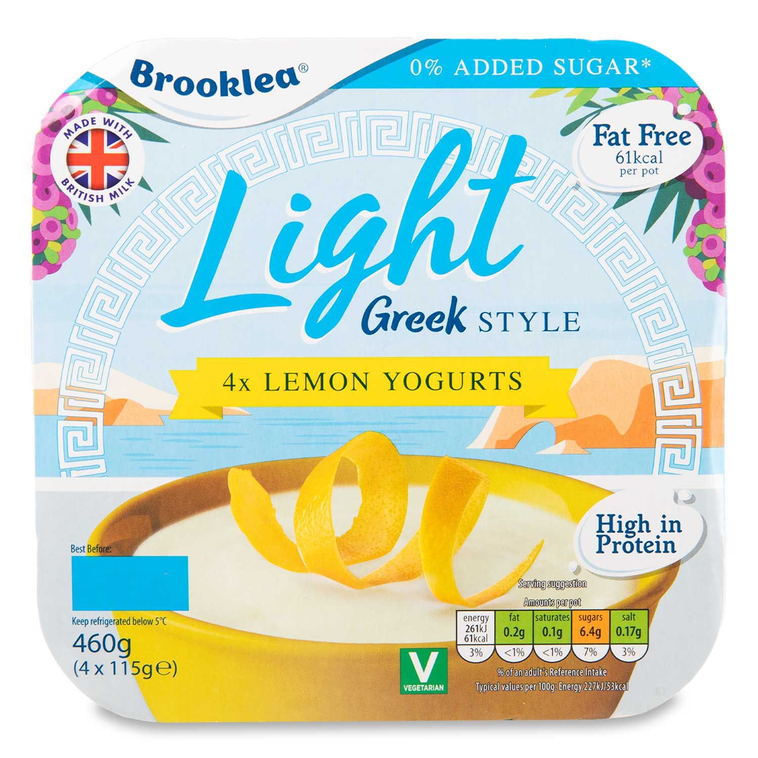 Lemon Light Greek Style Yogurts 4x115g Brooklea